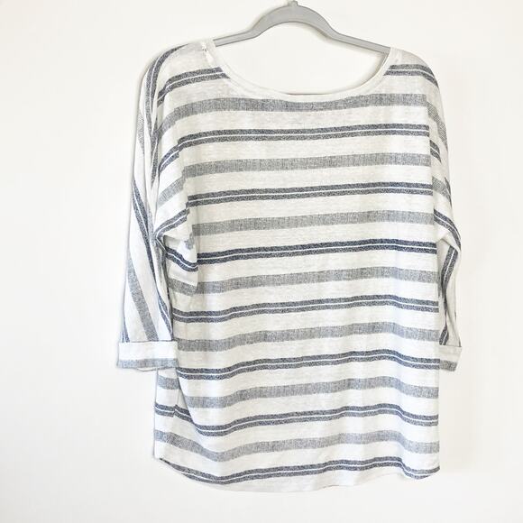 Athleta Small Linen Top Blue Stripe Long Sleeve NEW - Picture 2 of 6
